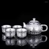 Teegeschirr-Sets, hochwertiges silbernes Tee-Set, handvergoldete Teekanne, Baifu-Anzug, versilbertes Weinglas aus chinesischem Glas