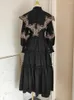 Casual Kleider Gestickte Cape Stil Laterne Hülse Für Frauen Lange Hohe Taille Kausal Lose Elegante Kleid Weibliche 3WQ9225