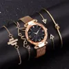 Bransoletka modowa zegarek kobietom 5 szt. Zestaw luksusowy Rose Gold Lady Watches Starry Sky Magnet Buint Watch dla kobiet 201204184W