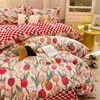 Ensembles de literie précipités ensemble floral Kawaii housse de couette drap plat taie d'oreiller doux dortoir linge maison chambre complète lit simple