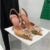 Amina Muaddi Begum 90mm Slingback Pompaları Kadın Pompalar Yüksek Topuklu Slingback Topuklar Lüks Tasarımcı Rosie Sling Topuklu Parti Düğün Ayakkabıları% 100 Gerçek Deri Dermal Sole