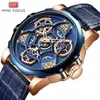 MINI FOCUS Relojes para hombre Top Brand Luxury Sport Style Design Reloj de cuarzo Hombres Correa de cuero azul 30M Impermeable Relogio Masculino T265z