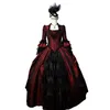 Vintage Victorian Ball Gown Prom Dresses Dark Red And Black Gothic Cosplay Masquerade Dress For Women Floor Length Bell Long Sleeves Square Neck