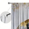 Cortinas 2 pcs Pavão Dourado Impresso Cortina Haste Bolso Janela Tratamento para Quarto Escritório Cozinha Sala de Estar Estudo Decoração de Casa