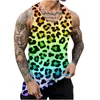 Новый Fi Tank Tops Sleevel Summer Street Tops Tops 3D Print Spotted Leopard Loose Crew Neck Casual Male Page Top A513#