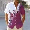 Camisas casuales para hombres tops de verano camisa de manga corta botones de solapa de solapa flores a cuadros azul rojo cómodo material suave transpirable 2024