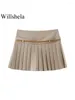 Women's Shorts Women Fashion With Belt Solid Pleated Side Zipper Mini Skirts Vintage High Waist Female Chic Lady