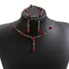 French Girl Forest Rose Earrings Romantic Red Flower Bracelet Unique Design Necklace Set