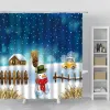 Curtains Child Christmas Shower Curtains Cute Snowman Green Xmas Tree Pine Snowflake Blue Bathroom Bath Curtain New Year Decor Wall Cloth