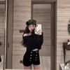 Autumn Winter High Waist Velvet Wide Leg Shorts Women Chic Double Breasted Short Pants Fashion Sexy Bottoms Casual Ropa Mujer 240312