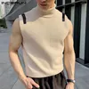 Men's Tank Tops Patchwork Turtleneck Sleeveless Knitted Streetwear Male Vests 2024 Summer Fashion Casual Men Clothing INCERUN