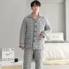 Vêtements de nuit pour hommes Est M-4XL Hiver Plaid Pyjamas Hommes Épais Matelassé Pyjama Ensembles Tricot Coton Vêtements Pijama Hombre