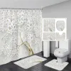 Curtains White Floral Shower Curtain Set Butterfly Green Leaves Plant Flowers Home Bathroom Decor Non Slip Rug Bath Mats Toilet Lid Cover