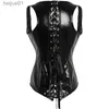 Seksi set seksi kadın siyah ıslak görünüm pvc sıkı montaj korse gotik steampunk tam sentetik deri bel shapewear c24325