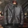 Chaquetas de cuero genuino para hombres Chaqueta de aviador ajustada Chaqueta corta de cuero de vaca para hombres Chaqueta de motociclista Hombre Bombardero coreano K1v0 #