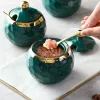 Potten Creatieve Kruidenpot Suikerpot Groen Goud Rand Glazen Pot Keramische Peper Chili Doos Huishoudelijke Kruidendoos Keukenbenodigdheden