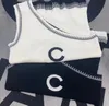 Designer femmes tricots t-shirts épaule unique épaule inclinée lettre C col suspendu camisole gilet vêtements d'extérieur d'été haut sexy
