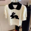 Oyuncak Tavşan Jakard Örme Sweater Tshirt Kadınlar 2023 Yaz Puflu Kollu Peter Pan Yakası Tees Teewear Koreli Tatlı Bayan Jumper'lar