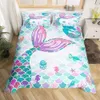 Edredón rosa doble para niños, juegos de cama de sirena que brillan en la oscuridad con almohada decorativa, juego de cama para niñas de 3 piezas