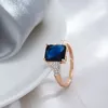 Cluster Anéis Kinel Incomum Brilhante Quadrado Azul Natural Zircão Para Mulheres 585 Rosa Ouro Misturado Prata Luxo Festa de Casamento Jóias Diárias