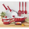 Set di pentole Pentole da cucina Set da 12 pezzi in ceramica antiaderente Utensili da cucina Ombre rosse Lavare solo a mano Bar da pranzo