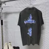 Correct High Version Croix 24S New Wash Water Flame Sanskrit Cross Print Short Sleeve T-shirt Unisex