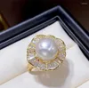 Cluster Rings Gorgeous 10-11mm Authentic Natural South China Sea White Earrings Pearl Ring 925s