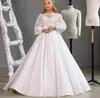 Flickaklänningar Flower Dress 2024 Princess Bröllopsklänning Långärmar Lace Applicques Teens Party Girls First Communion