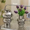 Vases Electroplating Circle Ceramic Vase Home Decor Vases Room TV Cabinet Table Decor Wedding Decoration Desktop Flower Ornament