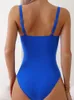 Women's Swimwear One Piece Swimsuit 2024 Mujer Women Solid Black V Neck Hollow Out Pleate Tummy Control Beach Bathing Suit Slim Monokini