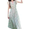 French Court Style New Chinese Fairy Dress Summer Design Floral Patchwork Temperament Slim and Long Skirt