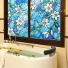 Filmer 2 m lång blå magnolia blomma färgat glas fönsterfilm statisk självadhesiv orkidéblommande glasfilm fönster dekoration för hem