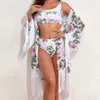 Women's Swimwear European American Swimsuit Women 2024 Three Piece Bikini Printed Cover Up Sun Protection Clothing Mesh Fashion XX02