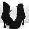 Dance Shoes Evkoodance Fashion Black Nubuck Lace Latin Salsa Ballroom Women 8.5cm High Heel