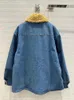 Women's Hoodies Jacket For Women Spring Lamb Wool Lining Lapel Coat Denim Blue Vintage Long Sleeves Female Chic Tops