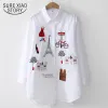 2023 neue Weißes Hemd Casual Button Up Drehen Unten Kragen Weibliche Bluse Langarm Baumwolle Bluse Stickerei Bluse Dame 5083 50