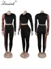 Kvinnors tvådelade byxor Znaiml Sexig tryck Splicing Set Women O Neck Long Sleeve Crop Top och BodyCon Matching Outfits Street Tracksuits