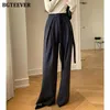 Pantaloni da donna BGTEEVER Pantaloni larghi allacciati alla moda a gamba larga Donna Primavera Estate Abito dritto a vita alta per