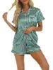 Pyjama Satin décontracté des femmes Set à manches courtes Shirt et short élastique pour vêtements de lungewear pyjamas doux 240228