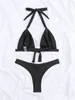 Damenbadebekleidung Sexy Black Bikini 2024 Frauen Luxus Solide Strass Push Up BH Micro Badeanzug Sommer Badeanzug Tanga Biquini