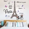 Aufkleber Paris Tower Bike Butterfly Wandaufkleber, selbstklebend, entfernbar, Vinyl, PVC, Heimdekoration für Wohnzimmer, Schlafzimmer