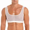 Homens Sexy Transparente Malha Crop Tank Tops Sleevel Sport Workout Fitn Vest Bodybuilding Undershirt Sportswear Nightwear x49Z #