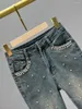 Damen-Jeans Diamond 2024 Frühling, dehnbar, hohe Taille, schlankmachend, schwere Industrie, knöchellang, Schlaghose, Denim-Hose