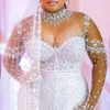 Arabski Aso ebi ebi oct plus size z kości sławy syrena ślubna Kryształowe kryształy koronkowe suknie ślubne sukienki Zj es