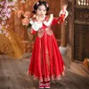 Flickaklänningar år prinsessa klänning kinesisk forntida tang kostym traditionella festivalkläder fleece foder lång tyll modern hanfu