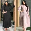 Vestidos casuais para mulheres 2024 vestido de festa de cetim de seda plissado mangas cor sólida com cinto drapeado kaftan abaya dubai roupas