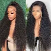 Front 22 Inch 13x4 HD Transparent Lace Frontal Wig 180 Density Pre Plucked with Baby Free Part Deep Curly Wigs Human Hair for Black Women Natural Color