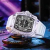 Armbandsur 2024 Ny design Transparent Tonneau Mens Waterproof Luxury Outdoor Sports Montre HomMec24410