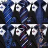 Nacke slipsar nacke slipsar hi-tie ny randig marinblå siden elegant slips för män brudgum bröllop män slips ficka fyrkant manschettlänk tillbehör grossist y240325