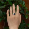 Bagues de cluster en gros véritable 925 sterling argent mariage hommes bague bleu cubique zircon pierre bijoux cadeau main pour